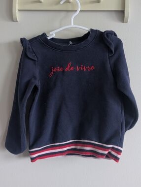 Girls Navy 'Joie de Vivre' Sweatshirt with Striped Hem - 3T